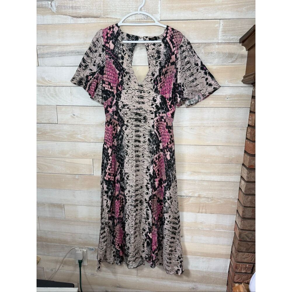 AFRM Zelda Open Back Midi Dress in the pink Snake Print Size L - Picture 3 of 9